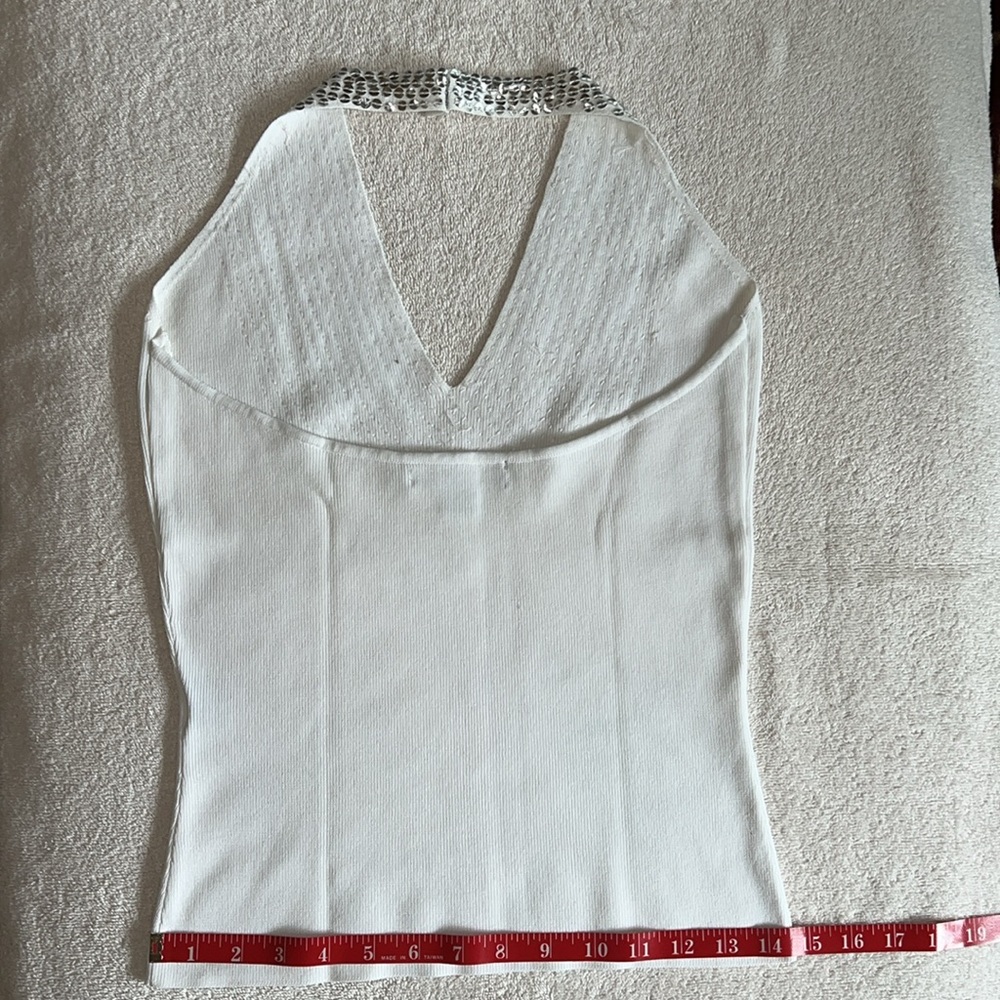 White Sequined Knit Halter Top - Picture 14 of 15